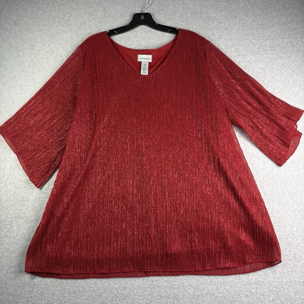 Catherines Tunic Top Women's 2X Reg Sparkly Flowy Metallic V Neck Sheer